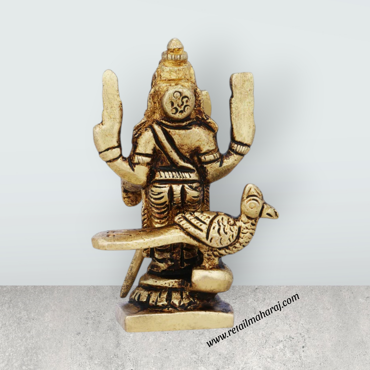 Mayil Murugan Statue - 2.5 x 1.75 Inches | Antique Brass Idol/ Peacock Murugan Silai for Pooja/ 80 Gms Approx