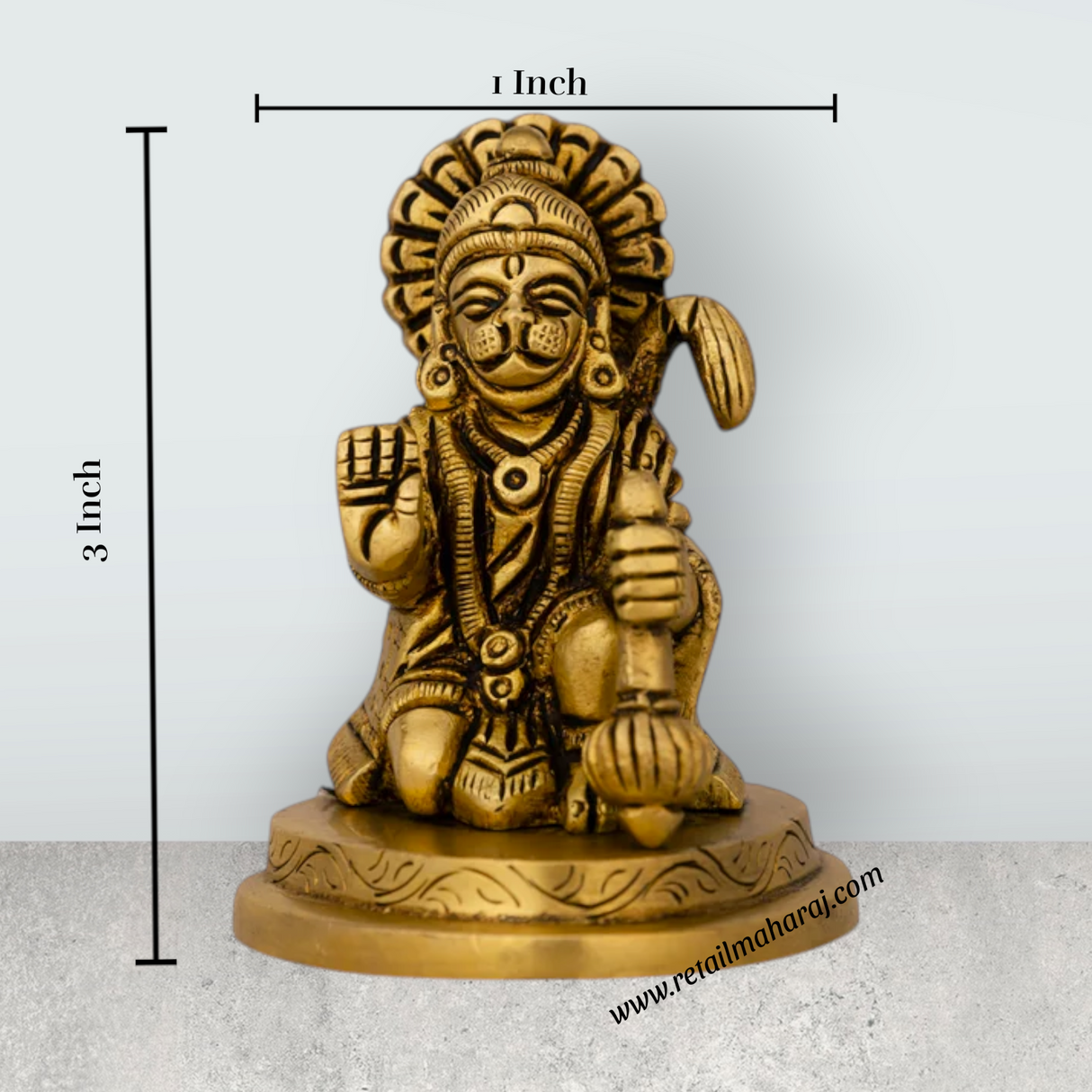 Anjaneya Statue - 3 X 1 Inches | Antique Brass Idol/ Ashirvad Hanuman Statue For Protection & Blessings - Retail Maharaj