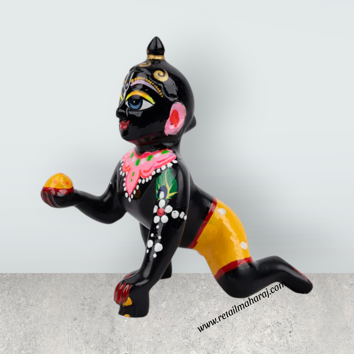 Crawling Krishna Murti - 5 x 4 Inches | Antique Brass Idol/ Painted Krishna Idol for Pooja - Retail Maharaj
