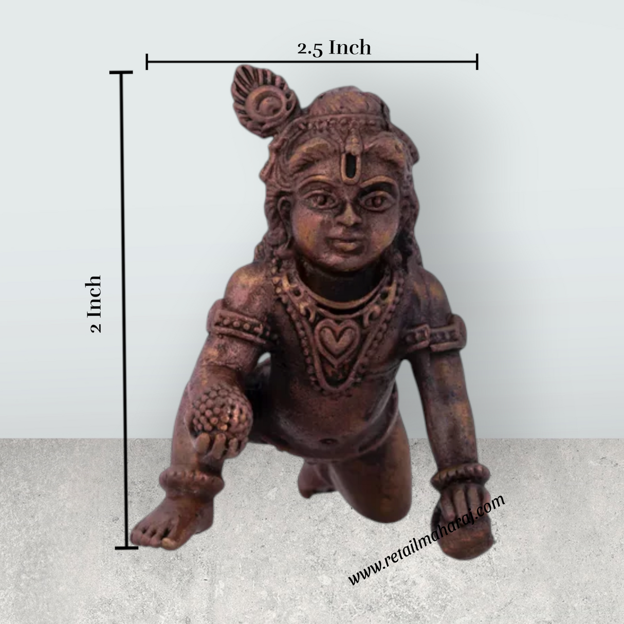 Krishnan Statue - 2 x 2.5 Inches | Copper idol/ Crawling Krishna Idol for Pooja/ 100 Gms Approx - Retail Maharaj