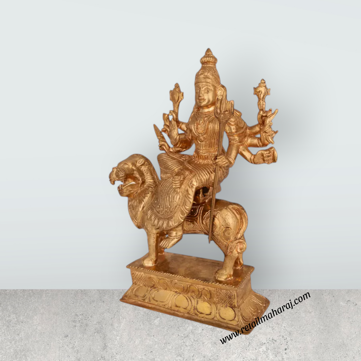 Durga sitting on Lion Murti- 9.5 x 6 Inches | Panchloha Idol/ Durga statue/ Decor For Home & Pooja - Retail Maharaj