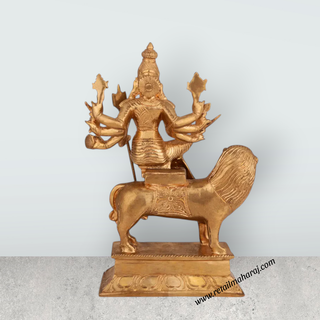 Durga sitting on Lion Murti- 9.5 x 6 Inches | Panchloha Idol/ Durga statue/ Decor For Home & Pooja - Retail Maharaj