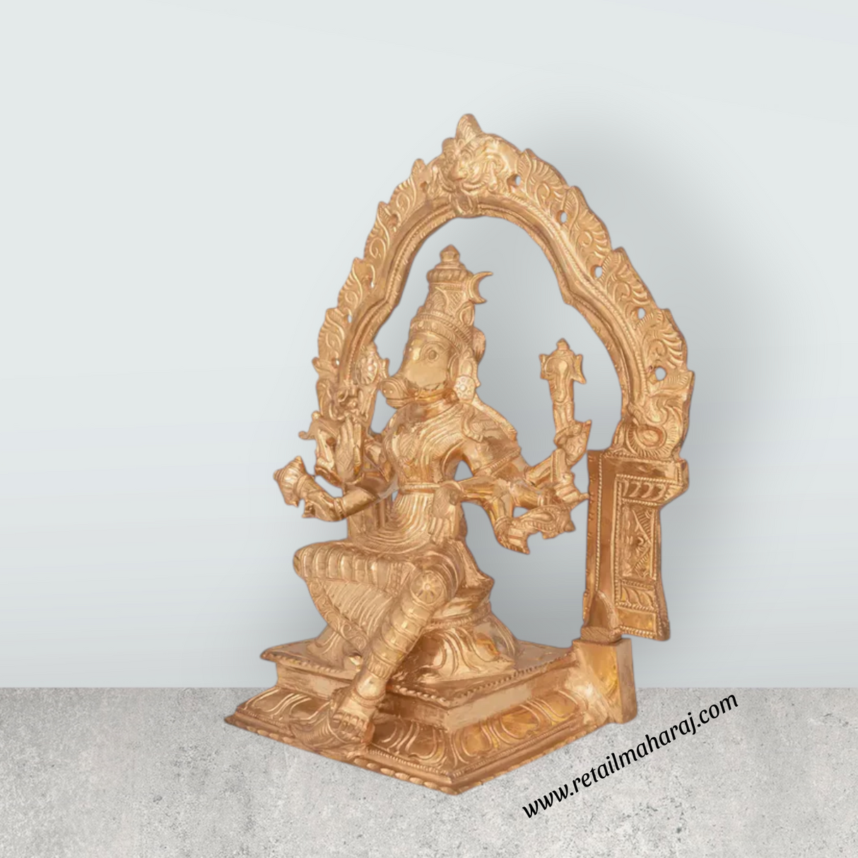 Varahi Amman Statue With Arch - 11.5 x 9.5 Inches | Panchaloha Idol/ Varahi Amman Idol With 8 Hands for Pooja - Retail Maharaj