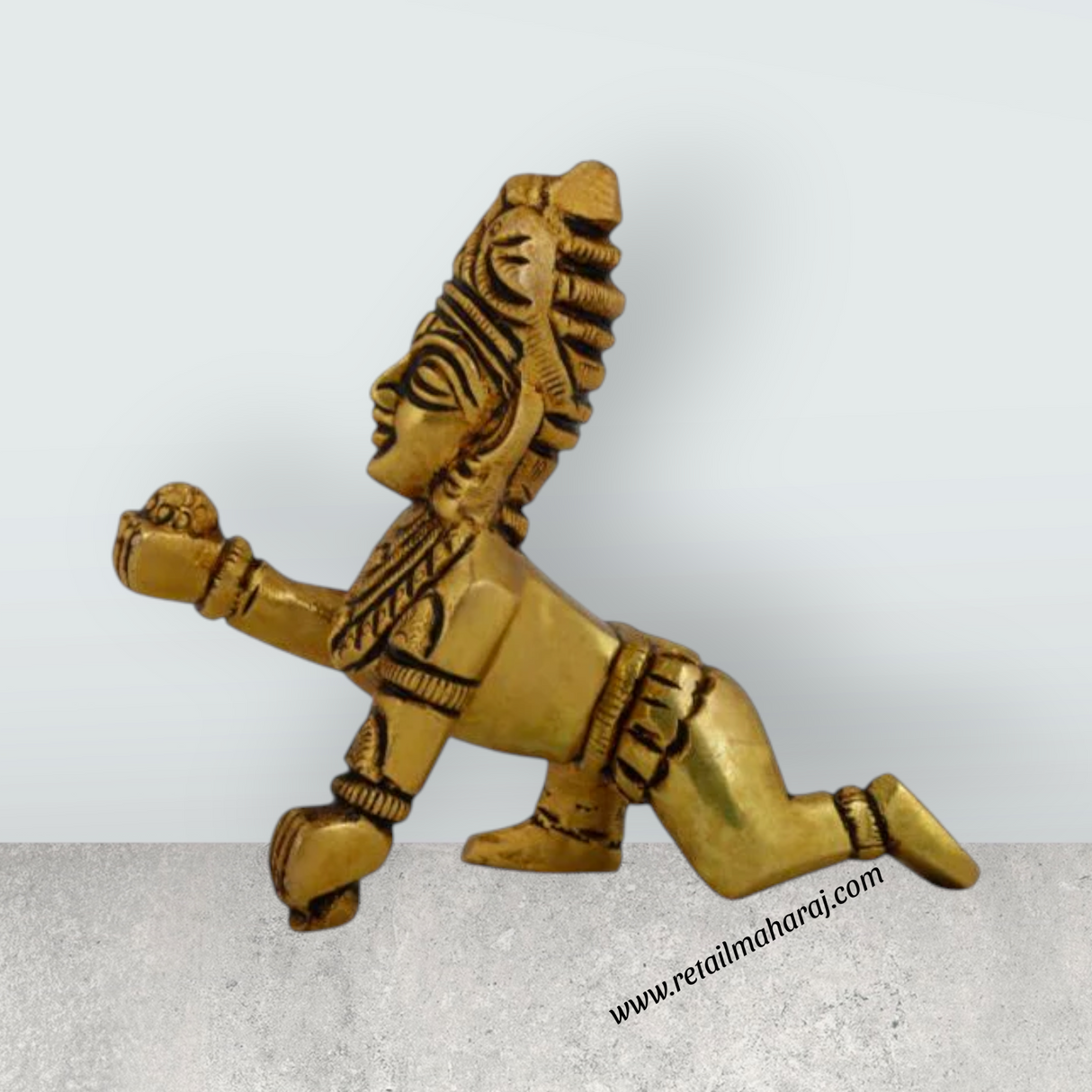 Crawling Krishna - 3 x 2.75 Inches | Little Krishna Murti/ Brass Idol/ Krishna Statue for Pooja - Retail Maharaj