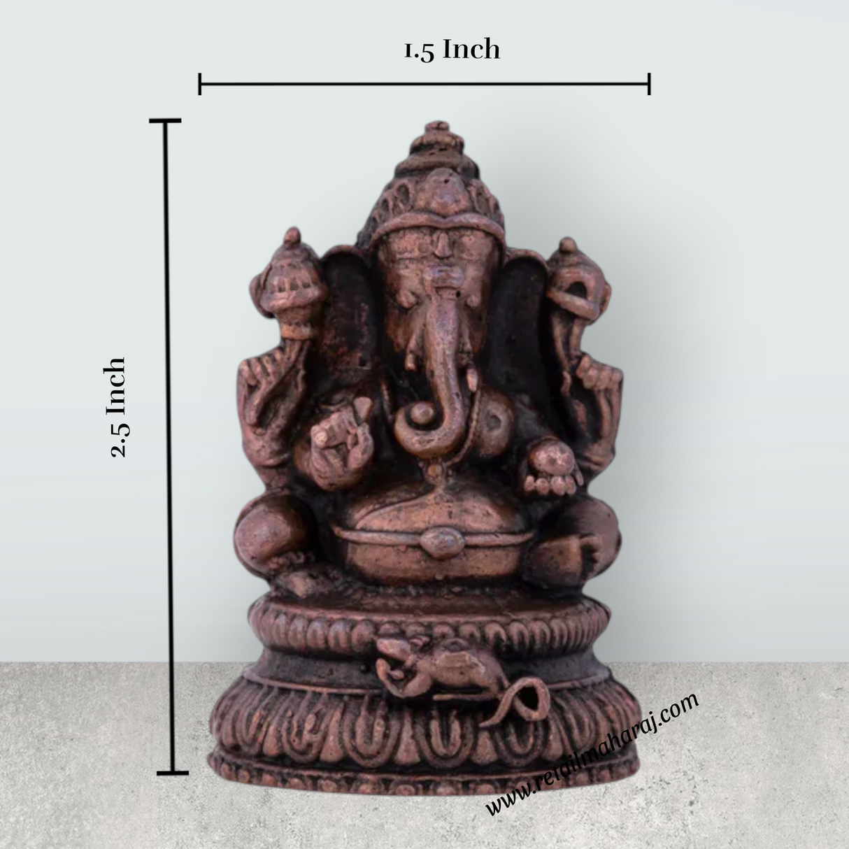 Ganesha Murti Statue - 2.5 x 1.5 Inches | Copper Idol/ Vinayaka Idol for Pooja/ 100 Gms Approx - Retail Maharaj