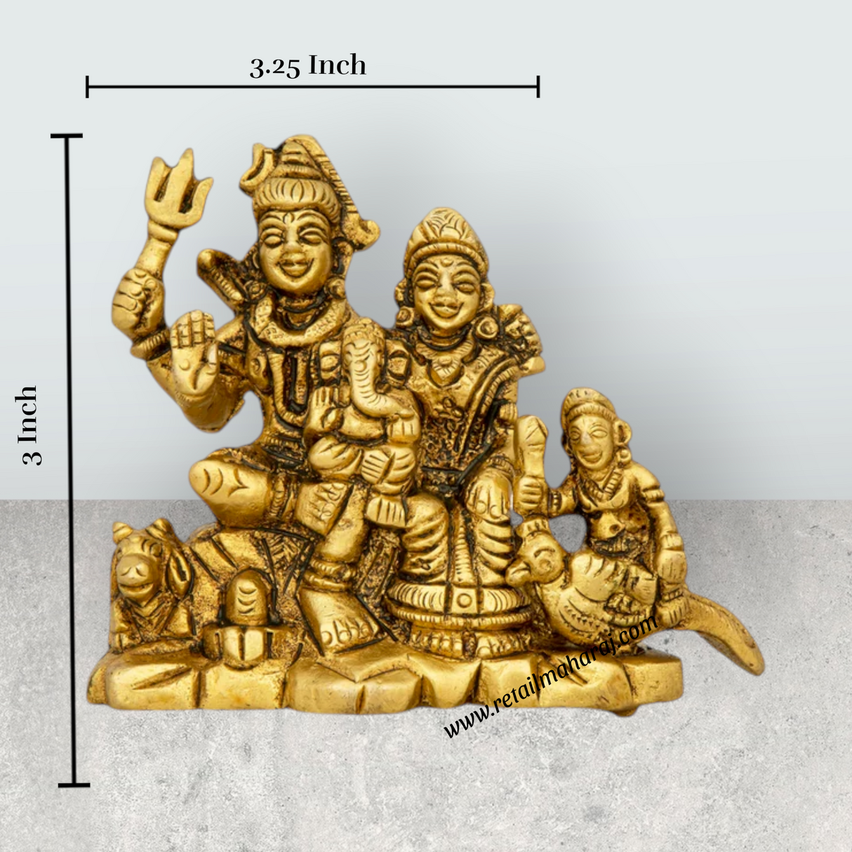 Shiv Family Murti - 3 x 3.25 Inches | Antique Brass Idol/ Sitting Shiva Family Statue for Pooja/ 320 Gms Approx - Retail Maharaj
