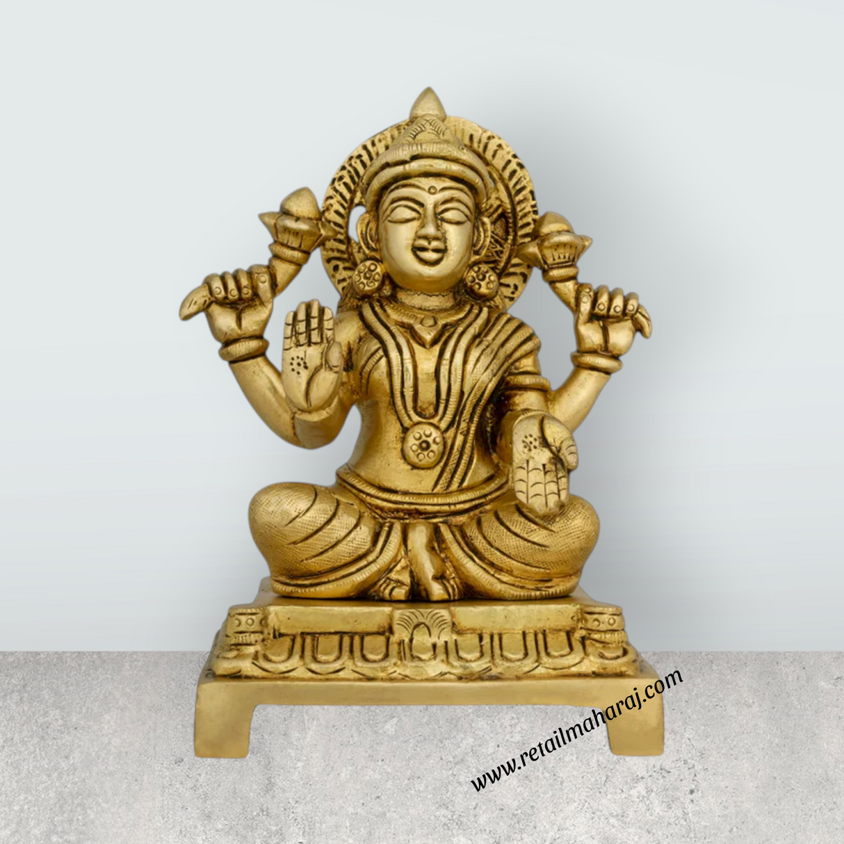 Lakshmi Idol Sitting On Chowki - 6 x 4 Inches | Laxmi Idol/ Antique Brass Idol/ Laxmi Murti for Pooja - Retail Maharaj