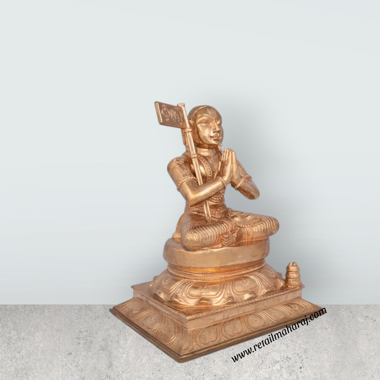 Ramanujar Sitting On Base Murti - 12.5 x 11 Inches | Panchaloha Idol/ Ramanujar Statue for Pooja - Retail Maharaj