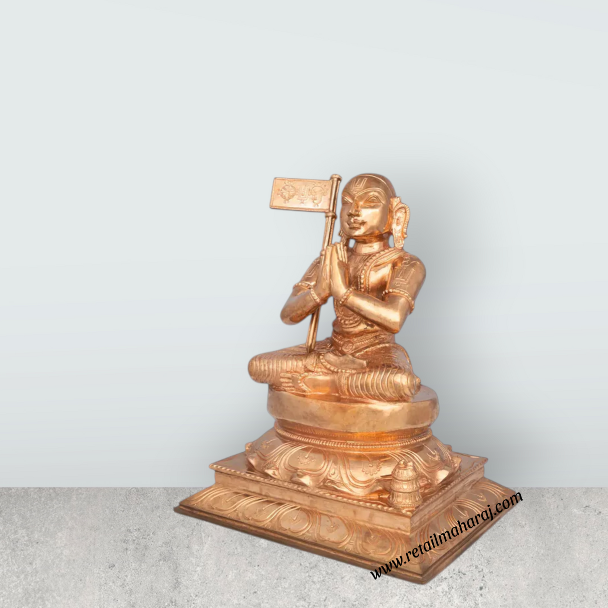 Ramanujar Sitting On Base Murti - 12.5 x 11 Inches | Panchaloha Idol/ Ramanujar Statue for Pooja - Retail Maharaj