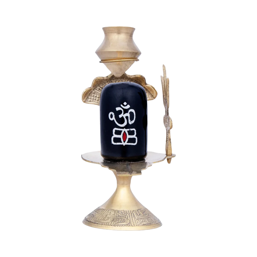 Black Shivling with Nag Dhara Pot - 3.5 Inches | Brass Idol/ Mahadev Shivling/ Shiva Lingam for Pooja - Retail Maharaj