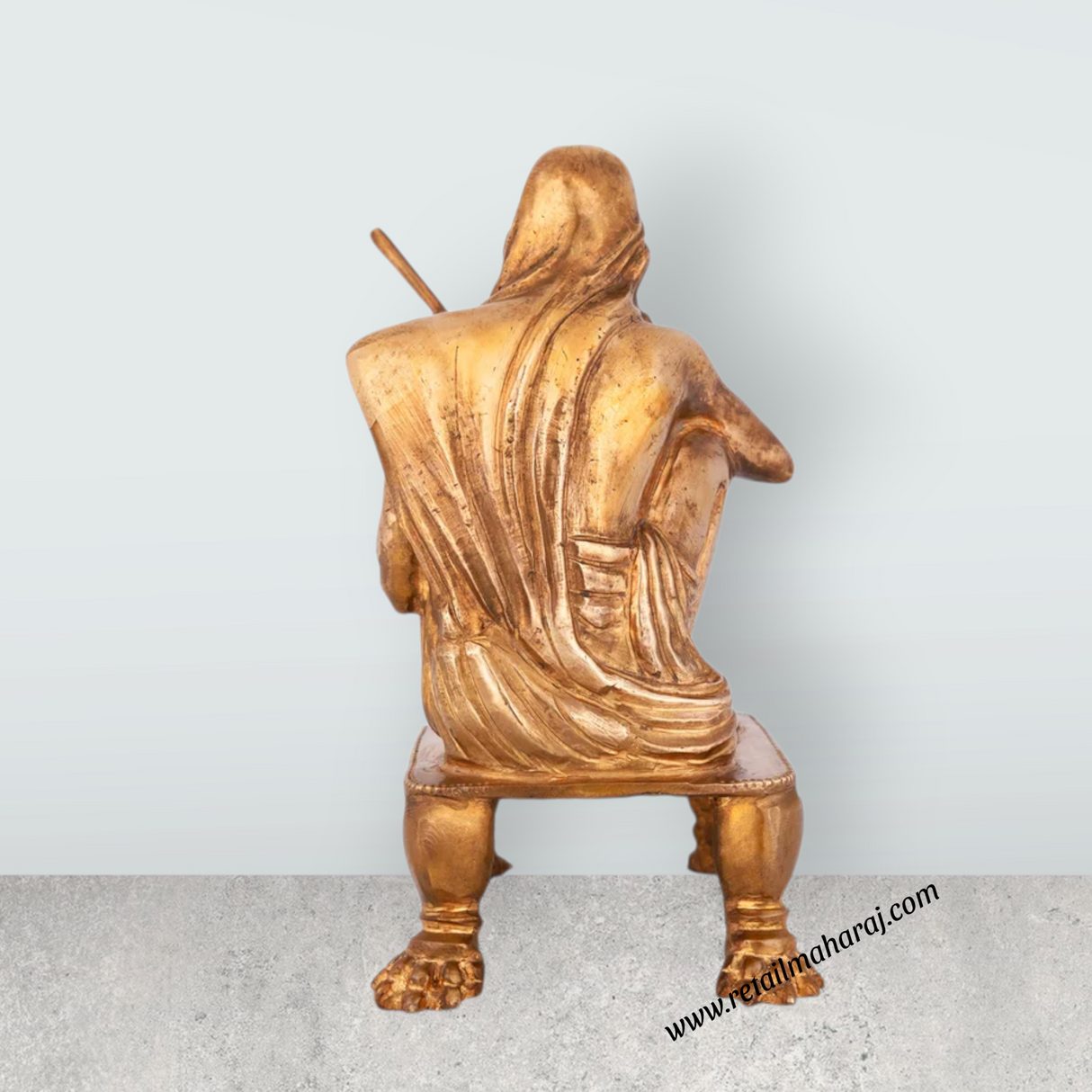 Kanchi Maha Periyava Sitting on Chowki Murti - 9 x 4.5 Inches | Panchaloha Kanchi Periyava Statue For Decor - Retail Maharaj