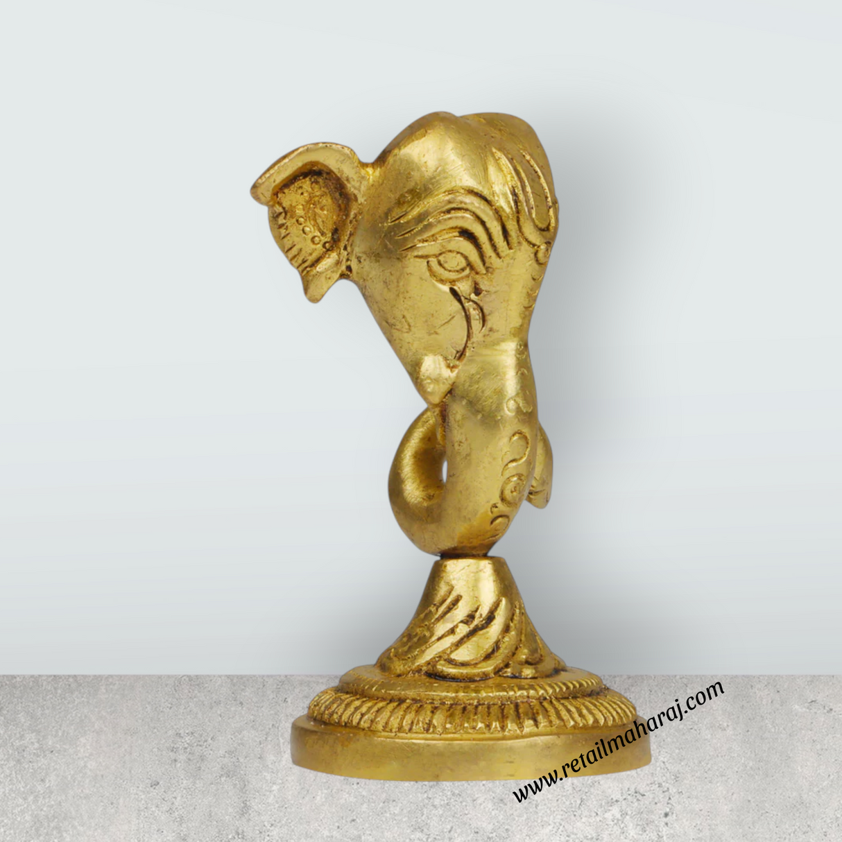 Ganesh Murti Head With Base - 3.5 X 2 Inches | Antique Brass Idol/ Ganpati Murti/ Vinayaka Idol For Pooja Room - Retail Maharaj