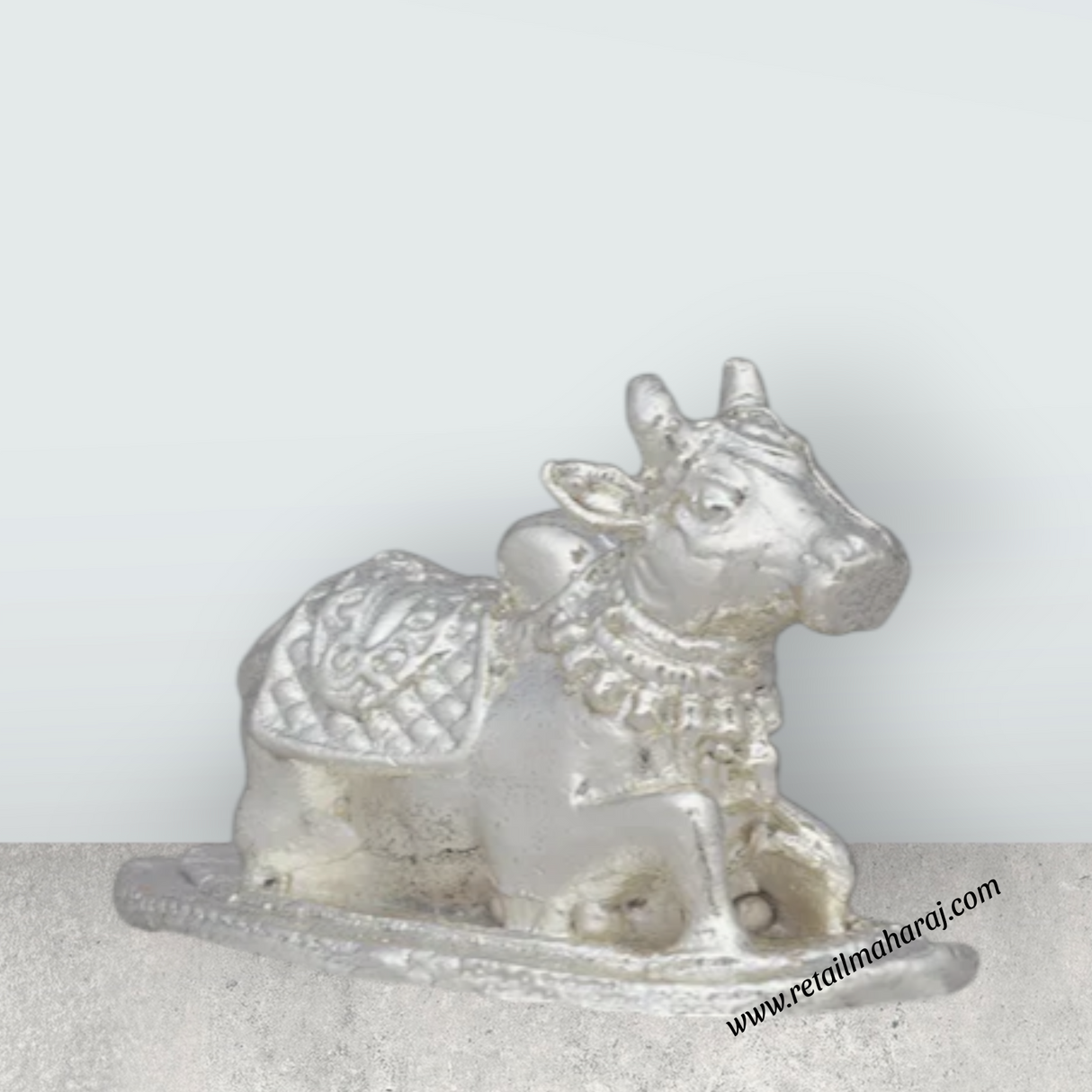 Nandi Statue – 1 x 1.5 Inches Copper Idol Silver Polish Nandi Idol for Pooja - Retail Maharaj