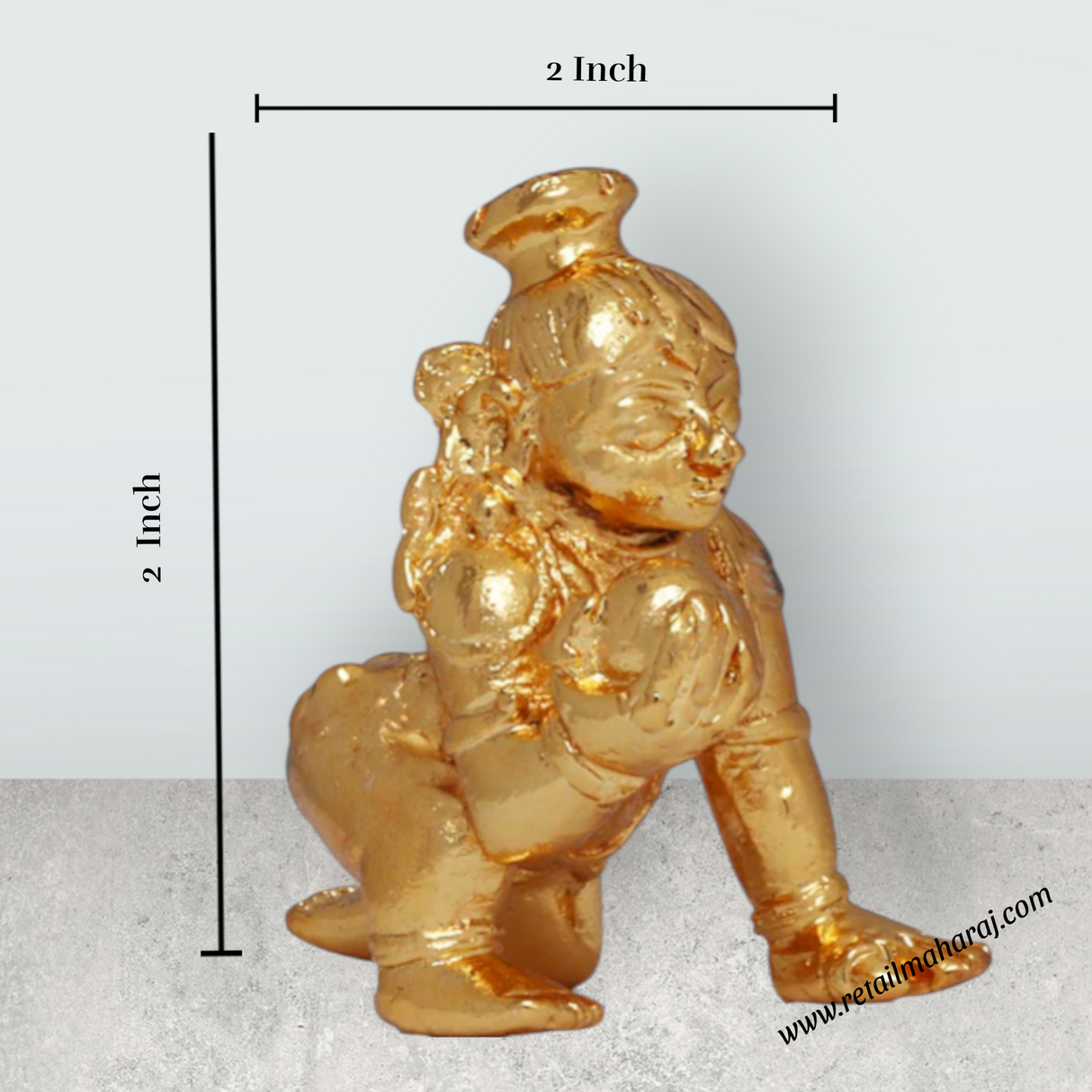 Crawling Krishna Murti – 2 x 2 Inches Copper Idol Gold Polish Krishna for Pooja - Retail Maharaj