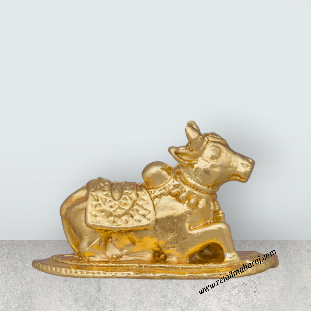 Nandi Statue – 1 x 1.5 Inches Copper Idol Gold Polish Nandi Idol for Pooja - Retail Maharaj
