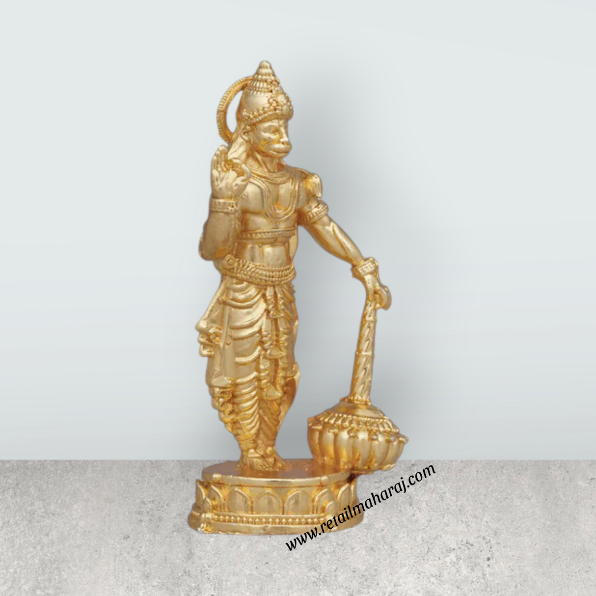 Anjaneya Statue – 2 x 0.75 Inches Copper Idol Gold Polish Standing Hanuman Statue for Pooja - Retail Maharaj