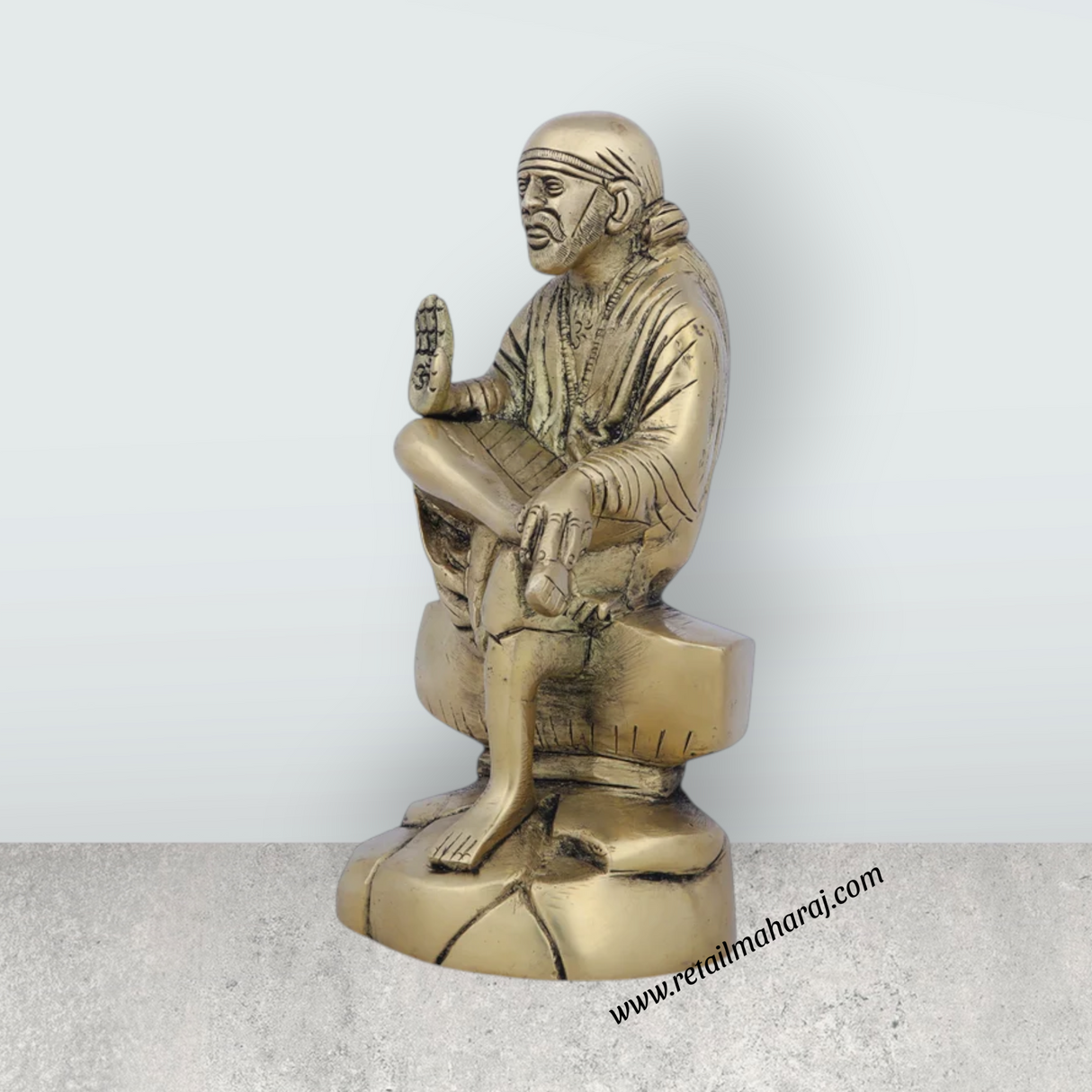 Sai Baba Idol - 7 x 4 Inches | Antique Brass Idol/ Sai Baba Statue for Pooja/ 1.680 Kgs Approx