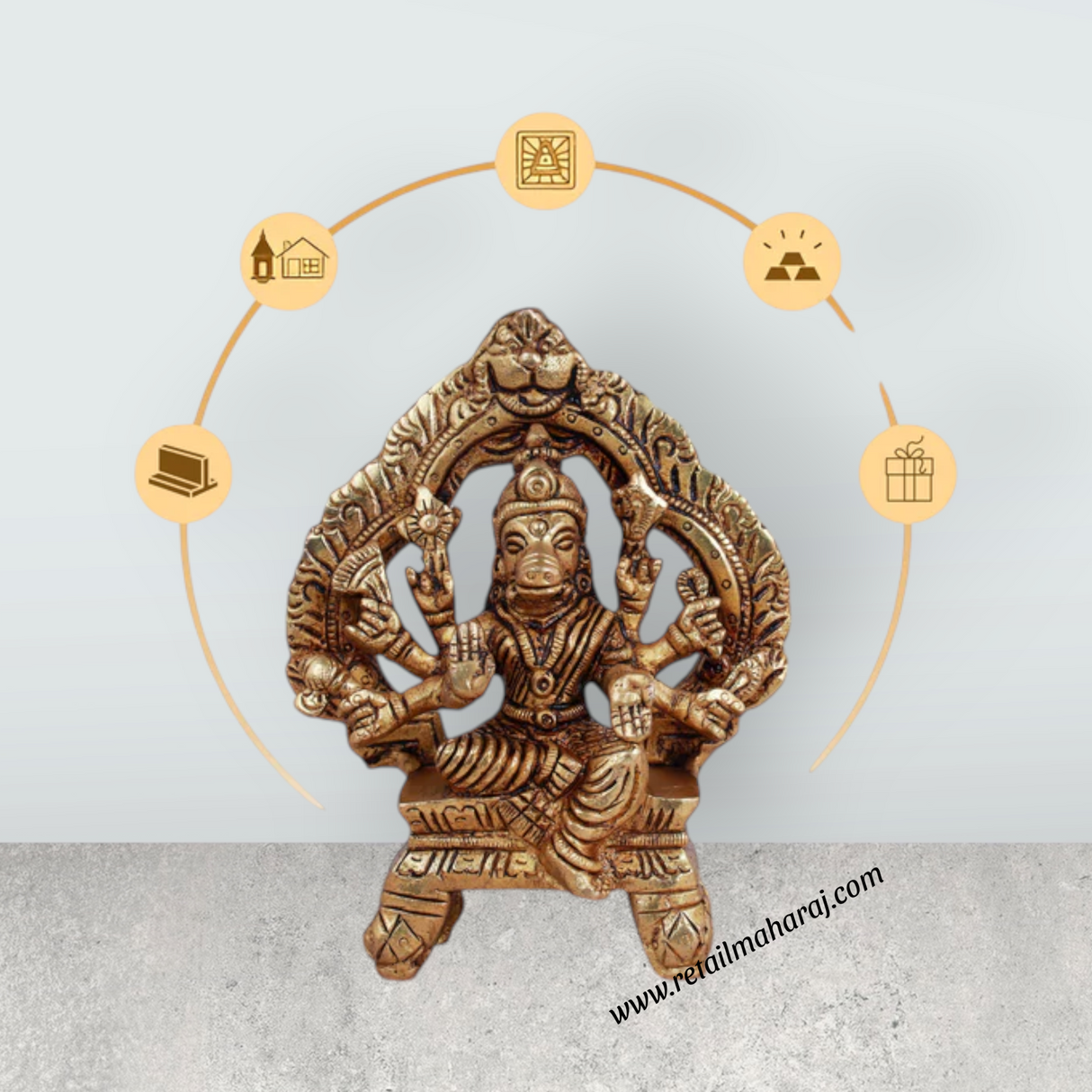 Varahi Amman Statue - 4.5 Inches | Varahi Idol/ Antique Brass Statue/ Varahi with Arch Idol for Pooja - Retail Maharaj