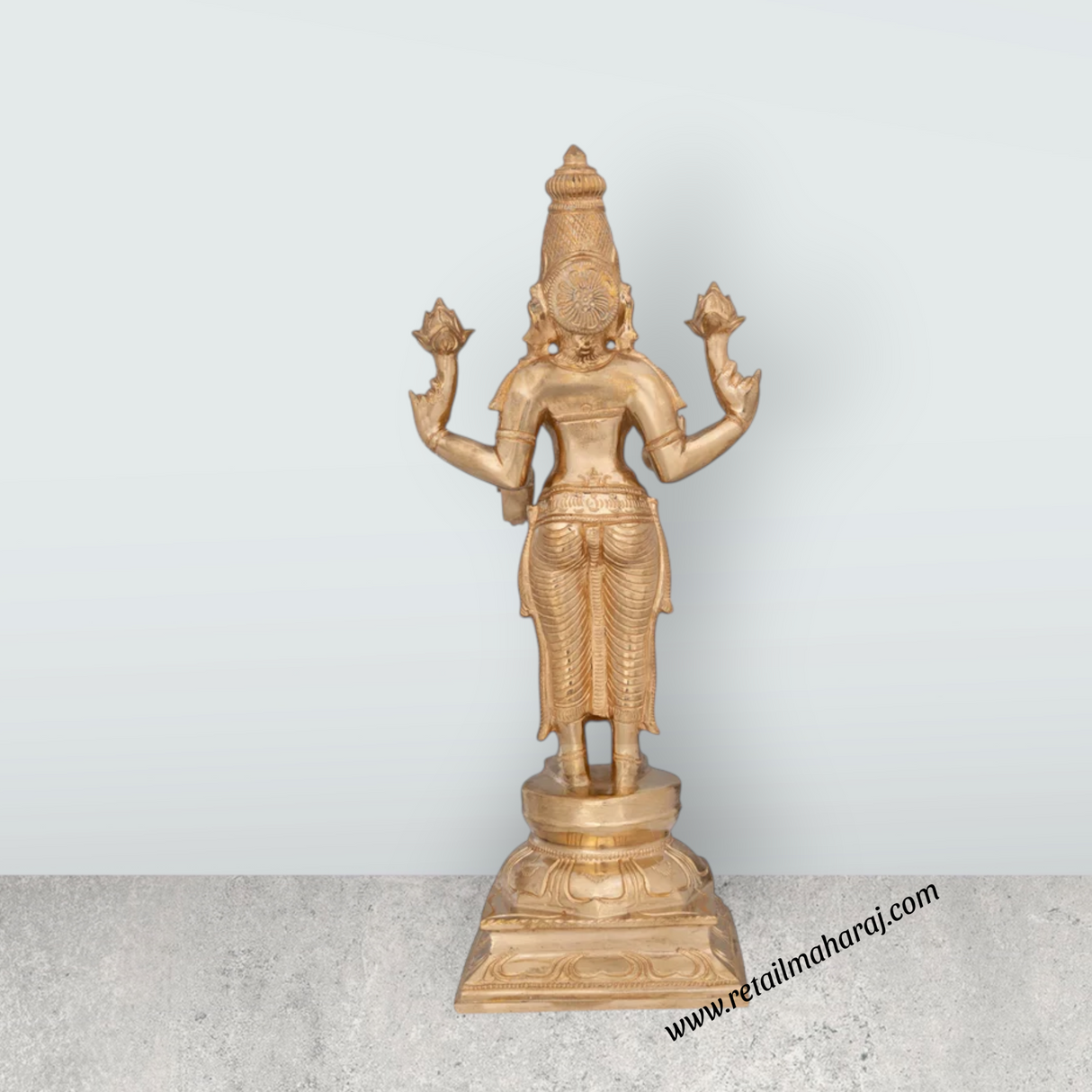 Lakshmi Standing On Base Murti - 12 x 6 Inches | Panchaloha Idol / Lakshmi Statue For Pooja - Retail Maharaj