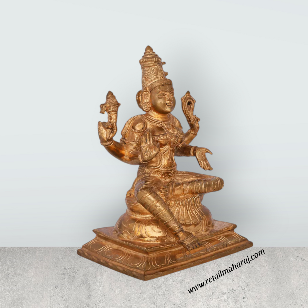 Bhuvaneshwari Sitting On Base Murti - 9 x 6 Inches | Panchaloha Idol / Bhuvaneshwari Statue For Pooja - Retail Maharaj