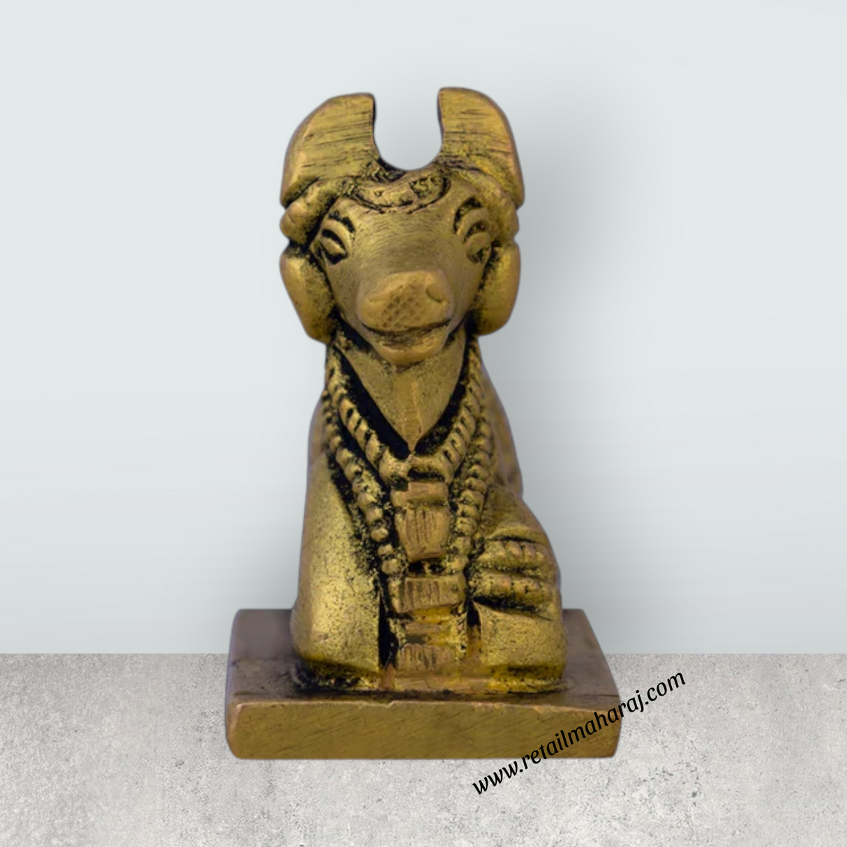 Nandi Statue With Base - 2 X 2 Inches | Antique Brass Idol/ Nandhi Statue/ Nandi Murti For Spiritual Vibes - Retail Maharaj