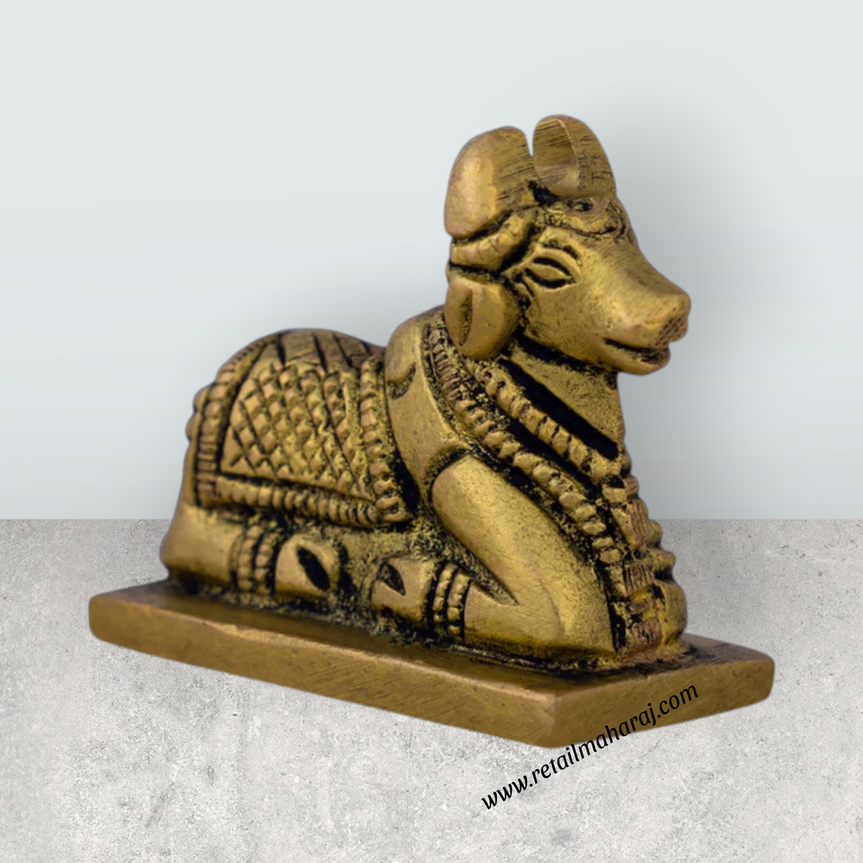 Nandi Statue With Base - 2 X 2 Inches | Antique Brass Idol/ Nandhi Statue/ Nandi Murti For Spiritual Vibes - Retail Maharaj