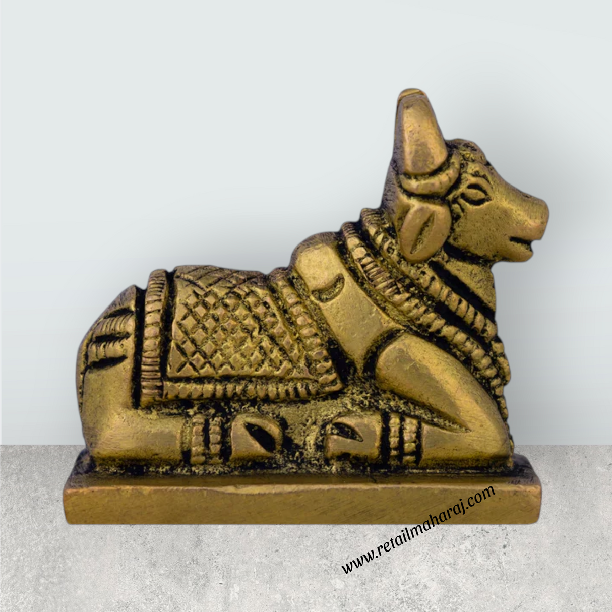 Nandi Statue With Base - 2 X 2 Inches | Antique Brass Idol/ Nandhi Statue/ Nandi Murti For Spiritual Vibes - Retail Maharaj