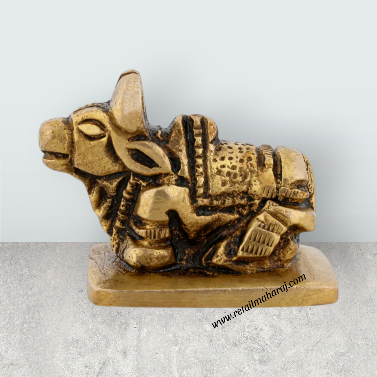 Nandi Statue With Base - 1 x 1.5 Inches | Antique Brass Idol/ Nandhi Statue for Pooja/ 80 Gms Approx - Retail Maharaj