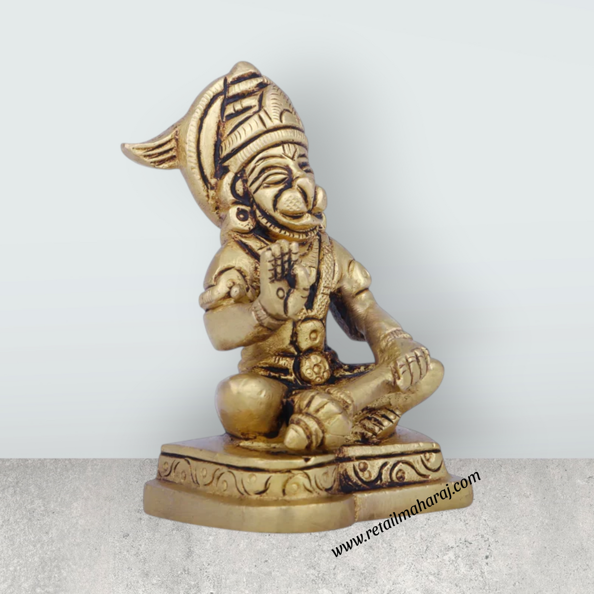 Anjaneya Statue - 3 x 1.75 Inches | Antique Brass Idol/ Sitting Hanuman Statue for Pooja/ 300 Gms Approx - Retail Maharaj
