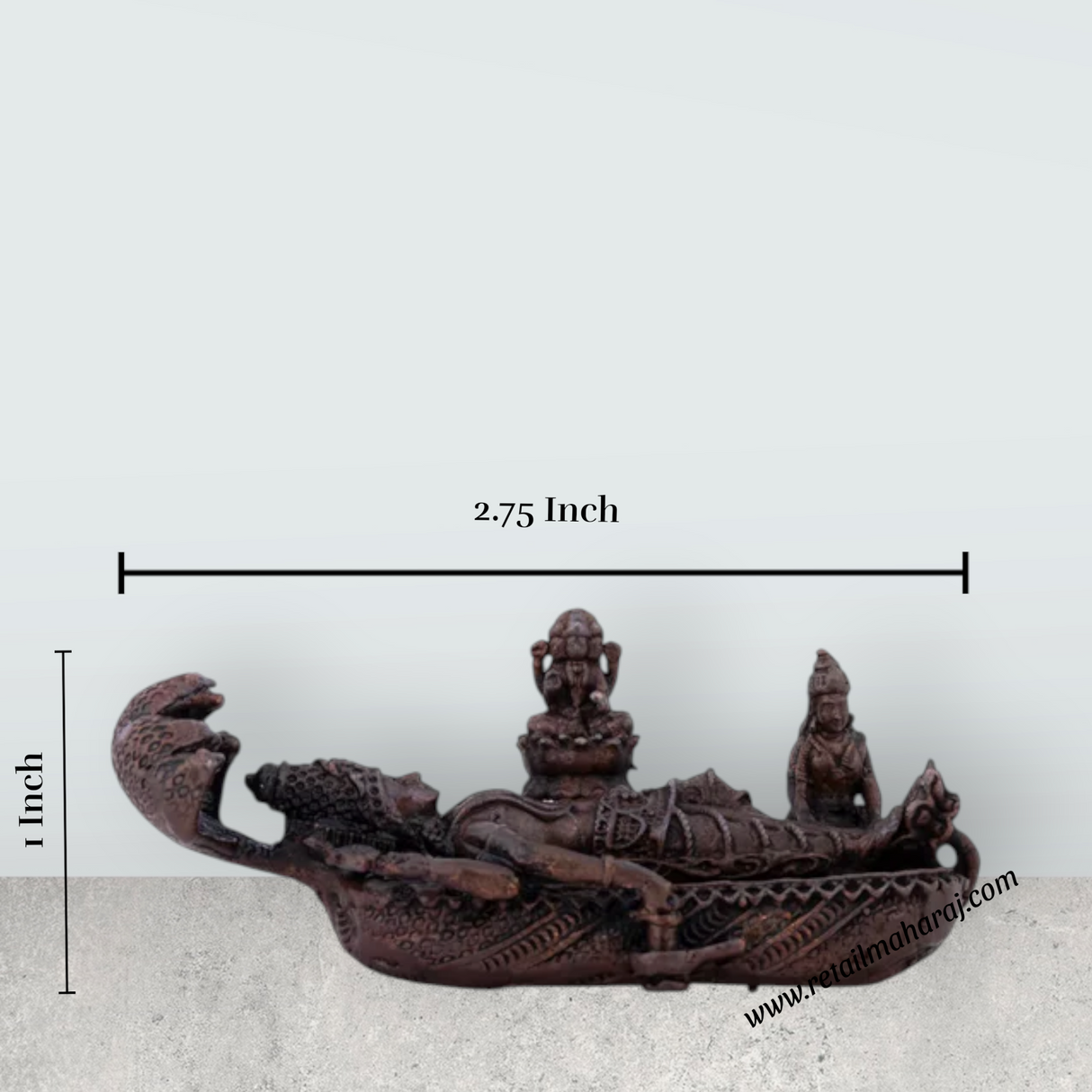 Sri Ranganathar with Lakshmi Statue - 1 x 2.75 Inches | Copper Idol for Pooja/ 65 Gms Approx - Retail Maharaj