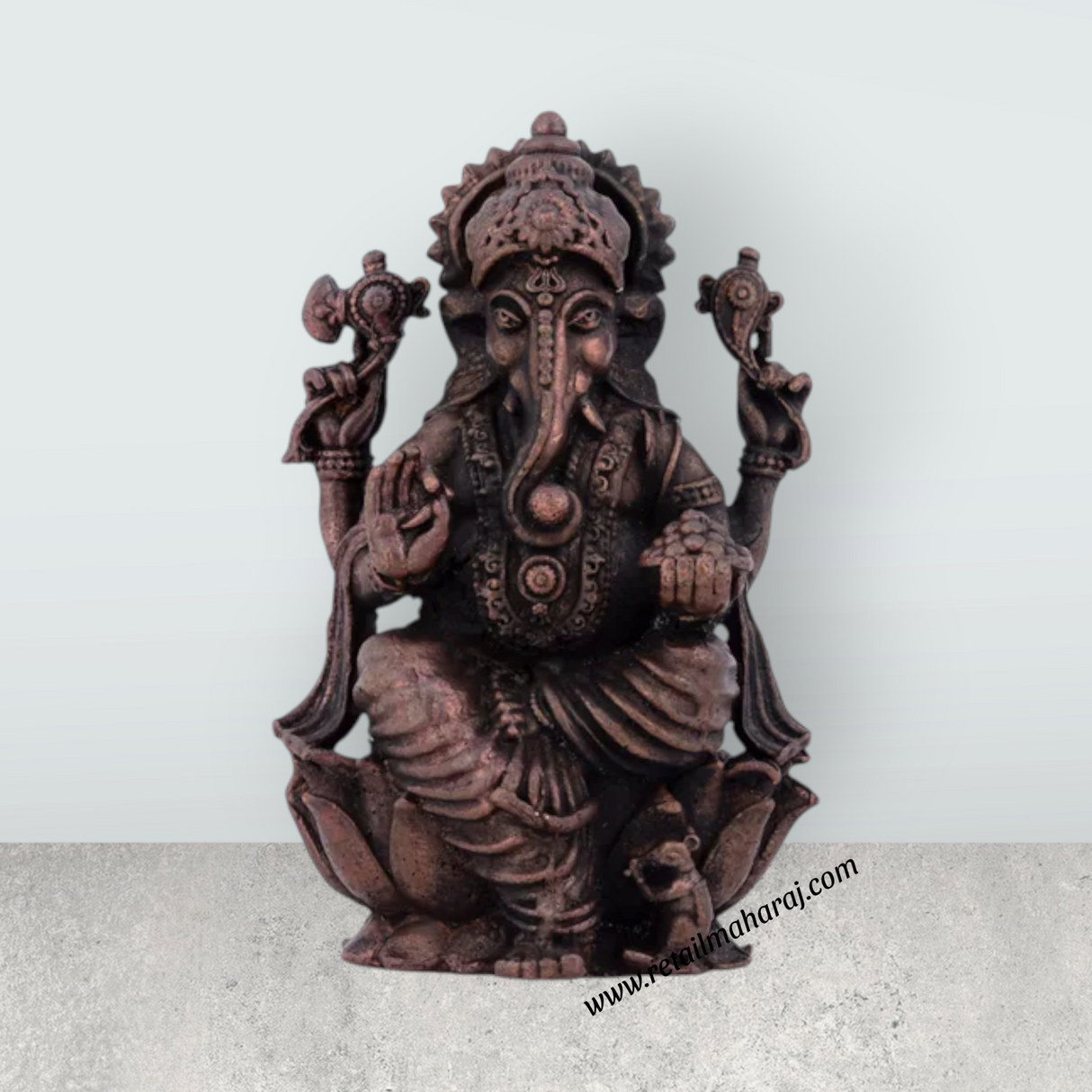 Ganesh Murti – 2.5 x 1.5 Inches Copper Idol Sitting on Lotus - Retail Maharaj