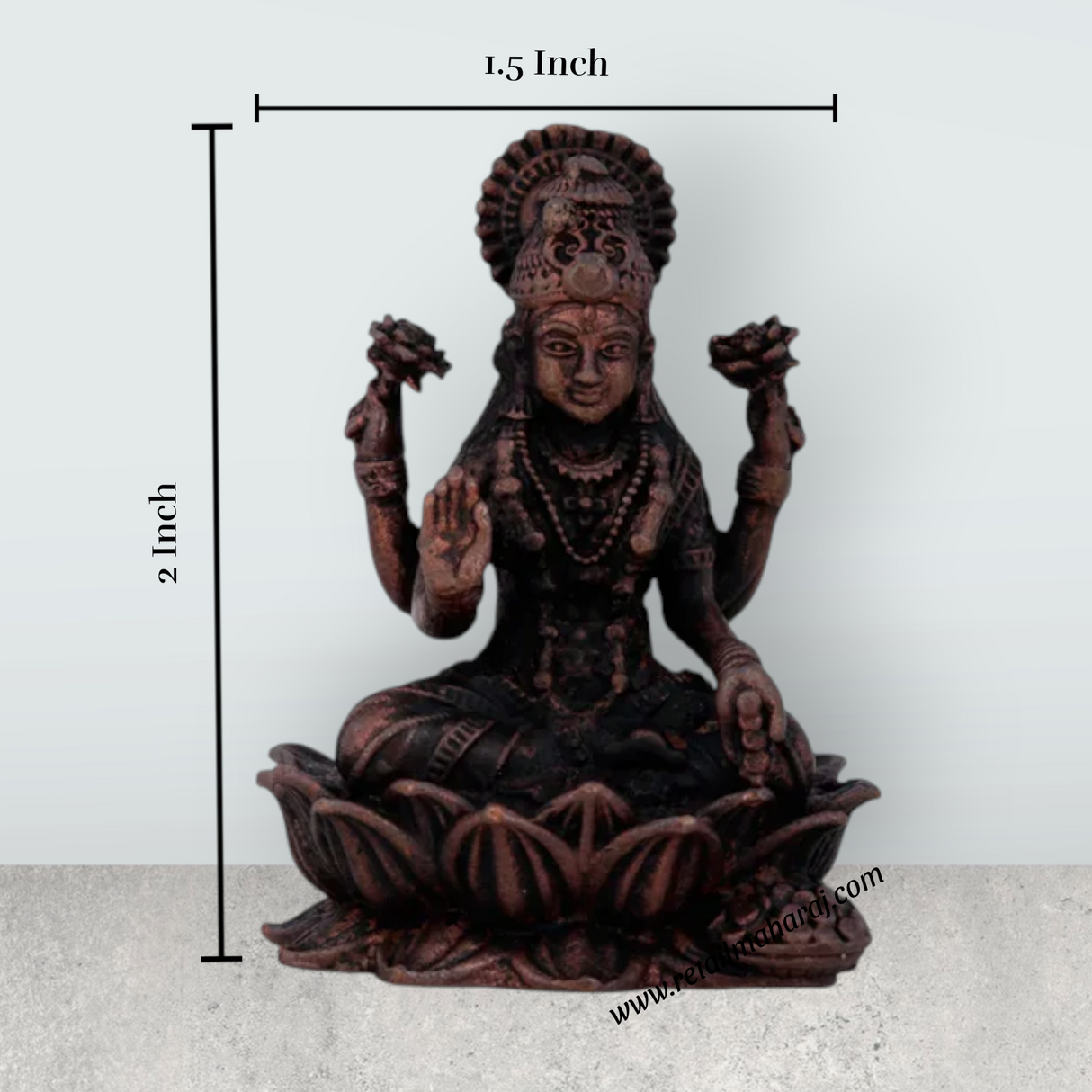 Laxmi Devi Statue - 2 x 1.5 Inches | Lakshmi Statue Sitting On Lotus / Copper Idol/ Maha Laxmi Idol for Pooja/ 70 Gms Approx - Retail Maharaj