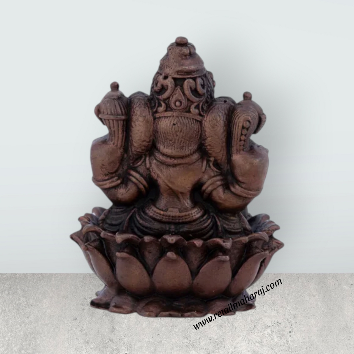 Ganesh Murti – 2.5 x 1.5 Inches Copper Idol Ganesh Statue Sitting on Lotus for Pooja - Retail Maharaj