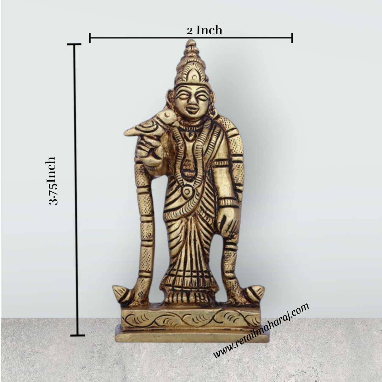 Meenakshi Amman Statue - 3.75 x 2 Inches | Antique Brass Idol/ Meenakshi Amman Idol for Pooja/ 220 Gms Approx - Retail Maharaj