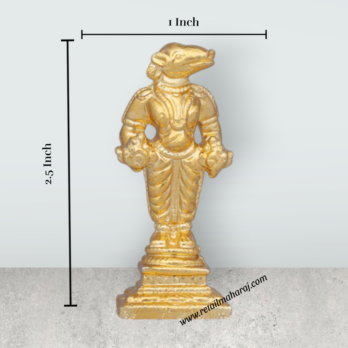 Varaha Idol – 2.5 x 1 Inches Copper Idol Gold Polish Varahar Idol for Pooja - Retail Maharaj