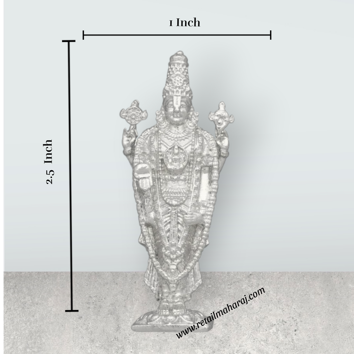 Balaji Murti - 2.5 x 1 Inches | Copper Idol/ Silver Polish Standing Balaji Statue for Pooja/ 35 Gms Approx - Retail Maharaj
