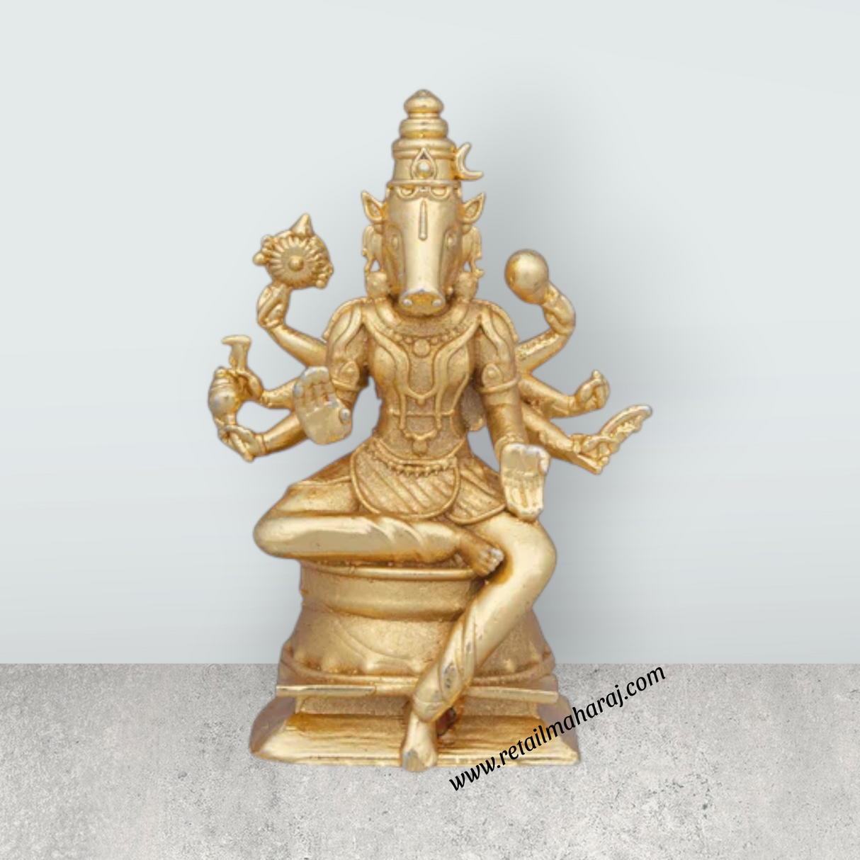 Varahi Idol - 1.75 x 1 Inch | Copper Idol/ Gold Polish Varahi Amman Statue for Pooja/ 30 Gms Approx - Retail Maharaj