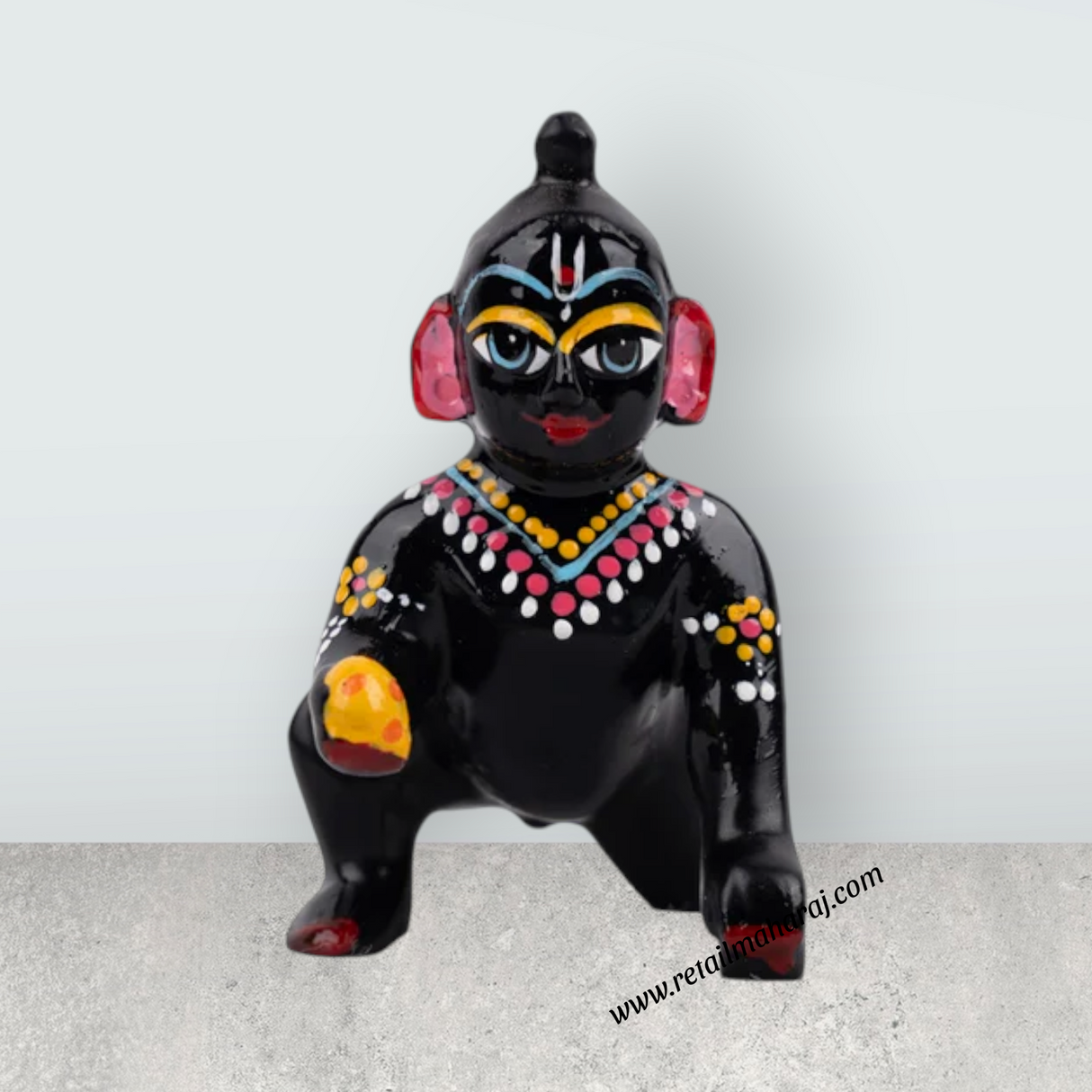 Crawling Krishna Murti - 3 x 2.75 Inches | Brass Idol/ Painted Krishna Statue/ Krishna Idol for Pooja - Retail Maharaj