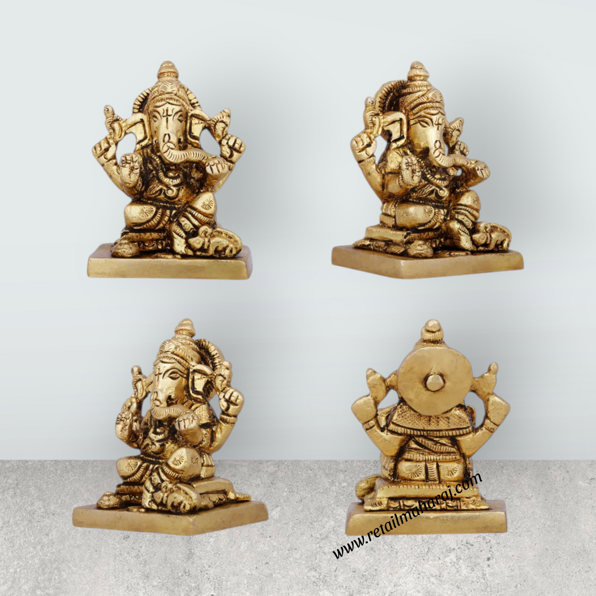 Laxmi Ganesh Murti - 2 x 1.5 Inches | Antique Brass Idol/ Lakshmi Ganesh Idol for Pooja/ 315 Gms Approx - Retail Maharaj