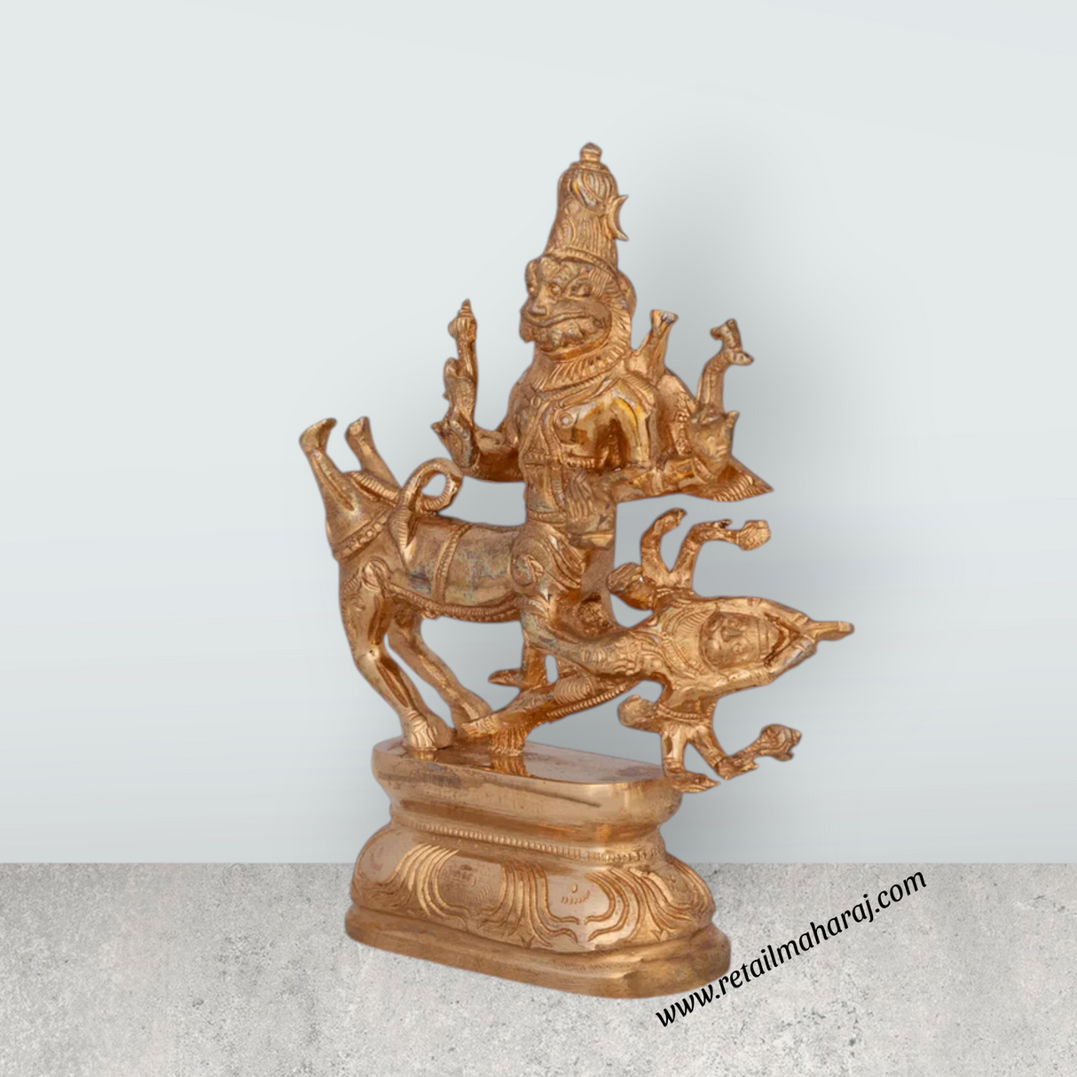 Sharabheshwara Murti With Base - 6 x 5 Inches | Panchaloha Statue / Sharabha Idol for Worship - Retail Maharaj