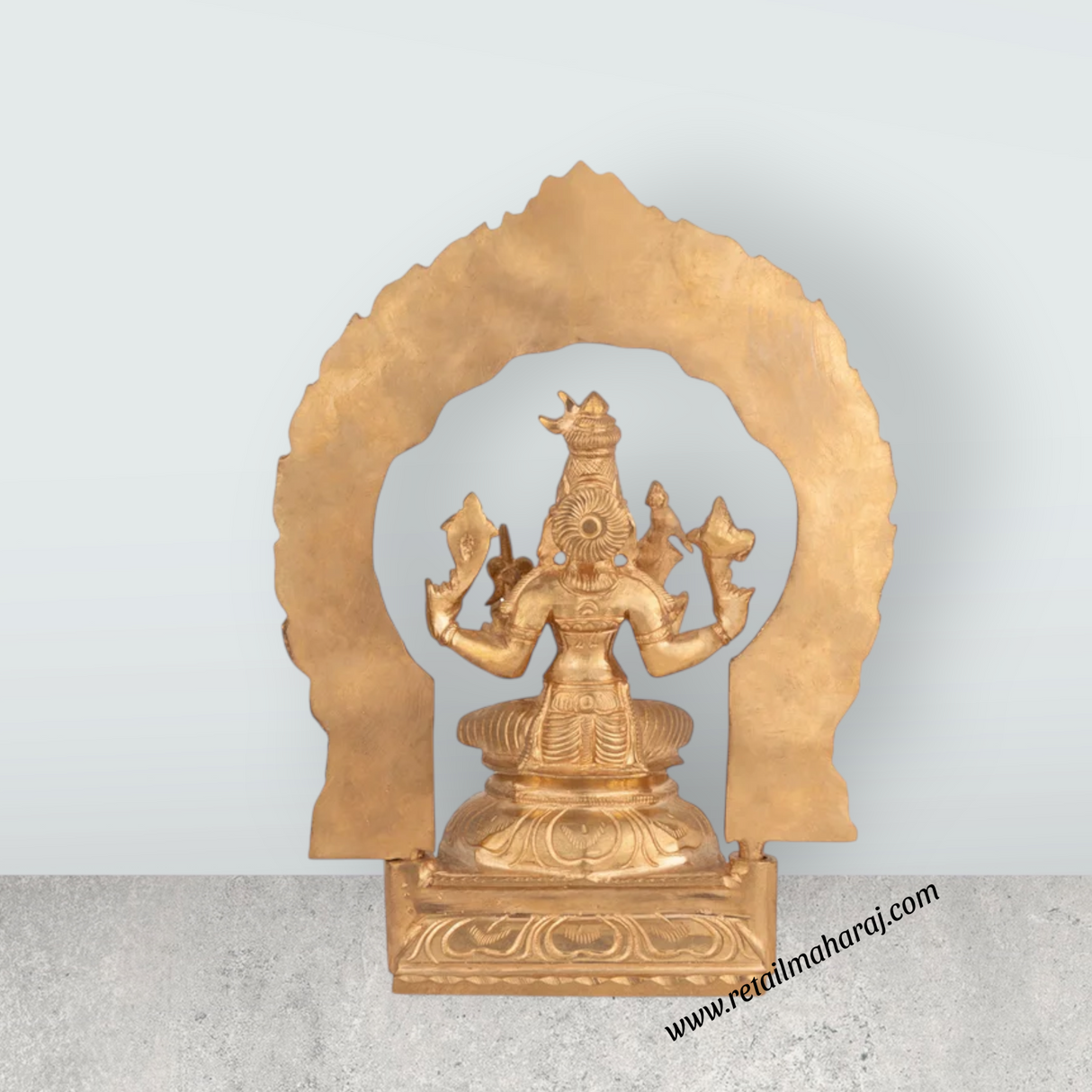 Kamakshi Sitting on Base with Arch Murti - 8.5 x 6.5 Inches | Panchaloha Idol / Kamatchi Amman Statue for Pooja - Retail Maharaj