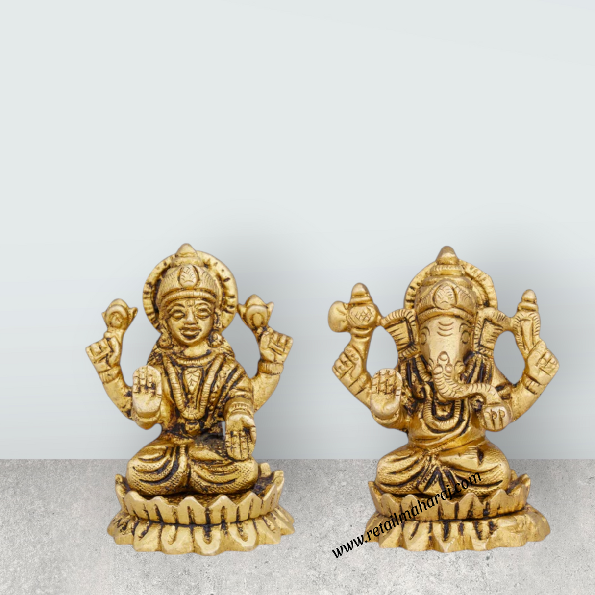 Laxmi Ganesh Murti - 2.5 x 1.5 Inches | Lakshmi Ganesha Idol/ Antique Brass Idol for Pooja/ 365 Gms Approx - Retail Maharaj