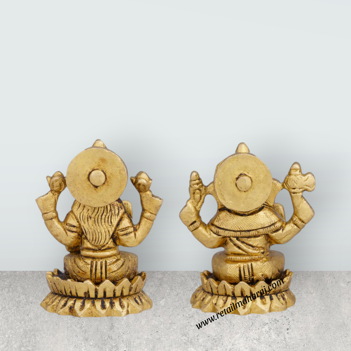 Laxmi Ganesh Murti - 2.5 x 1.5 Inches | Lakshmi Ganesha Idol/ Antique Brass Idol for Pooja/ 365 Gms Approx - Retail Maharaj