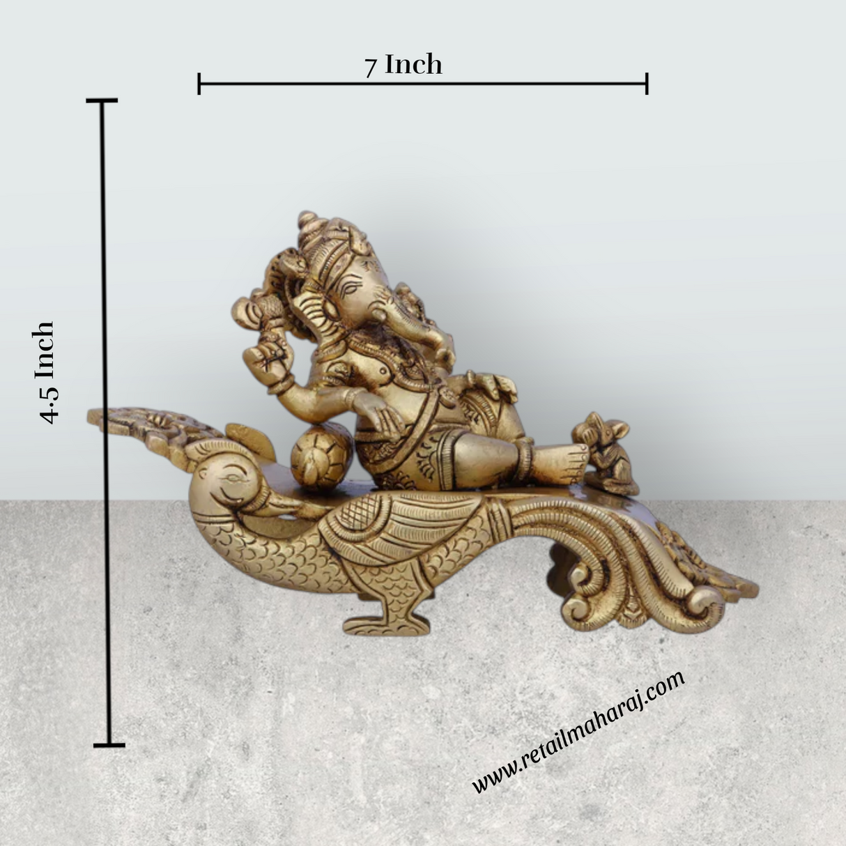 Ganesh Murti Sitting Peacock Sinhasan – Antique Brass Ganapati Idol for Pooja (4.5 x 7 Inches | 1.28 Kg) - Retail Maharaj