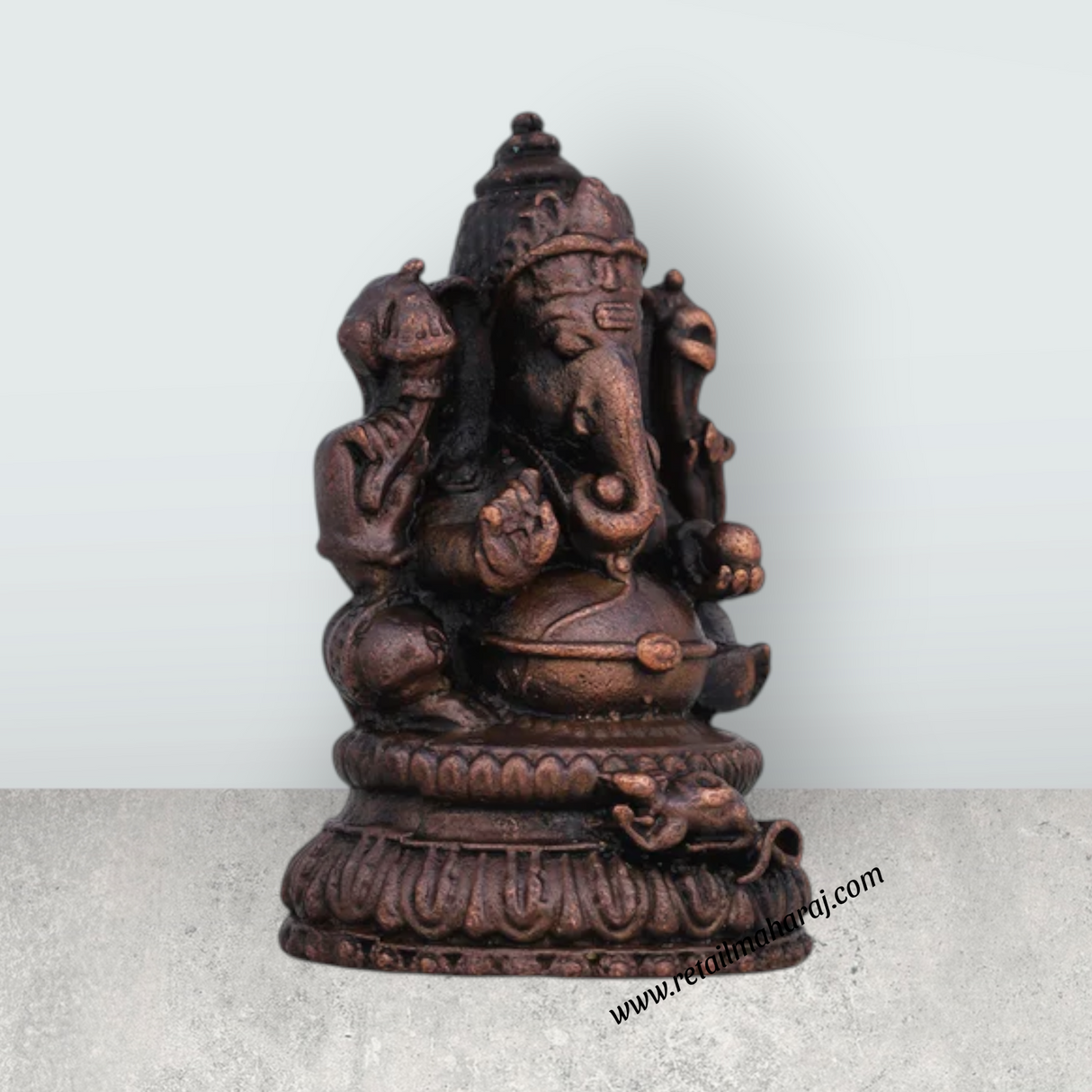 Ganesh Murti Sitting On Base - 2 x 1 Inches | Copper Idol/ Ganpati Murti/ Ganesha Statue for Pooja - Retail Maharaj