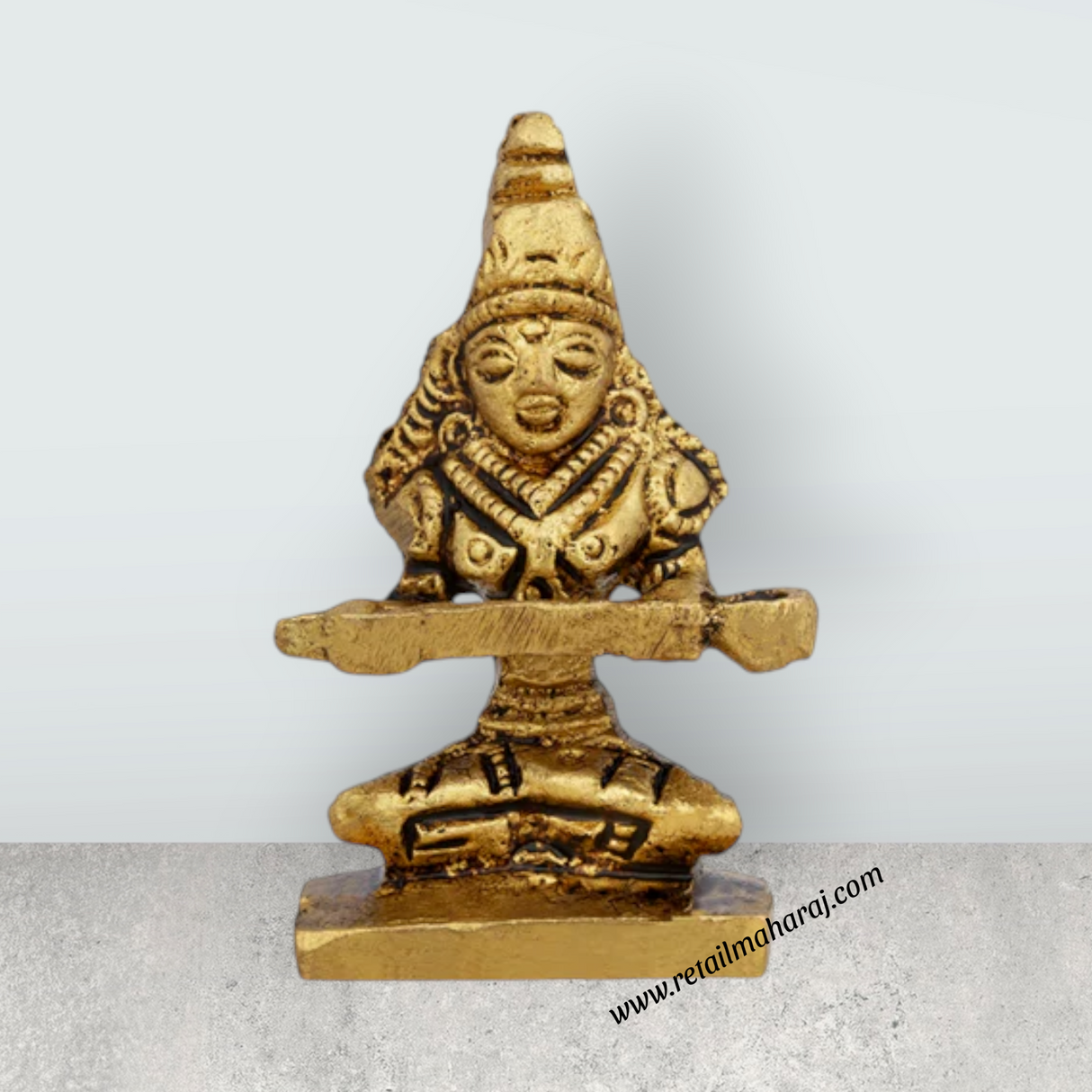 Annapurna Devi Sitting On Base - 2 X 1 Inches | Antique Brass Idol/ Annapoorani Statue For Pooja & Home Decor - Retail Maharaj