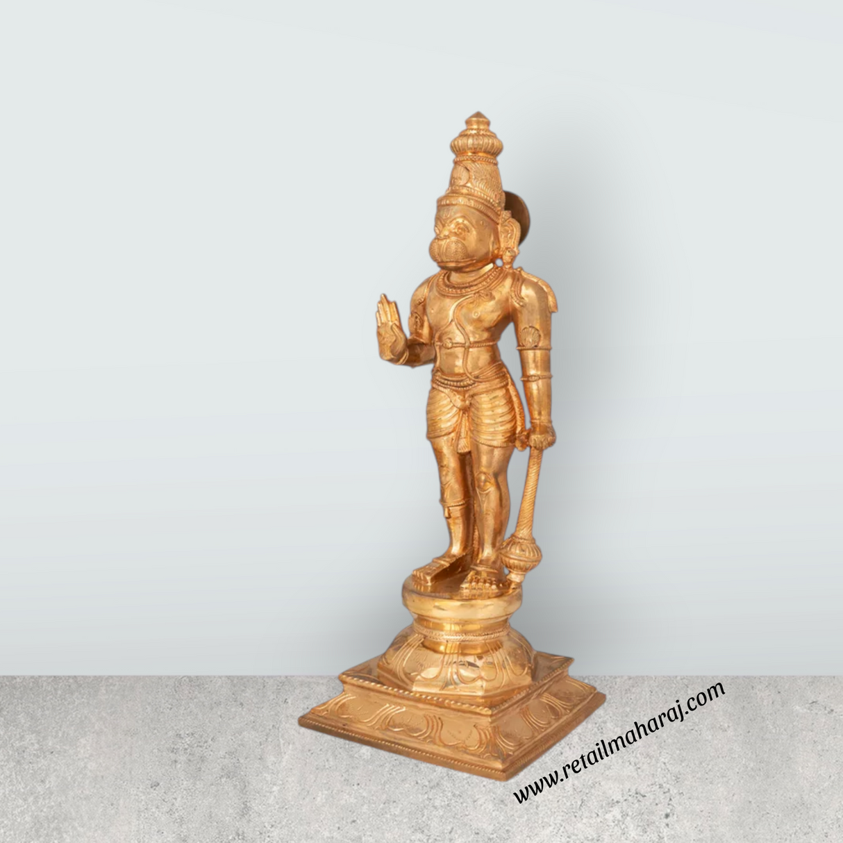 Hanuman Standing On Base Murti - 15 x 6 Inches | Panchaloha Idol / Anjaneya Statue For Pooja & Worship - Retail Maharaj