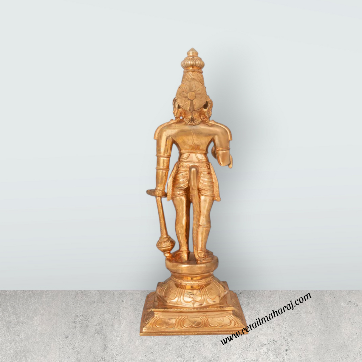 Hanuman Standing On Base Murti - 15 x 6 Inches | Panchaloha Idol / Anjaneya Statue For Pooja & Worship - Retail Maharaj