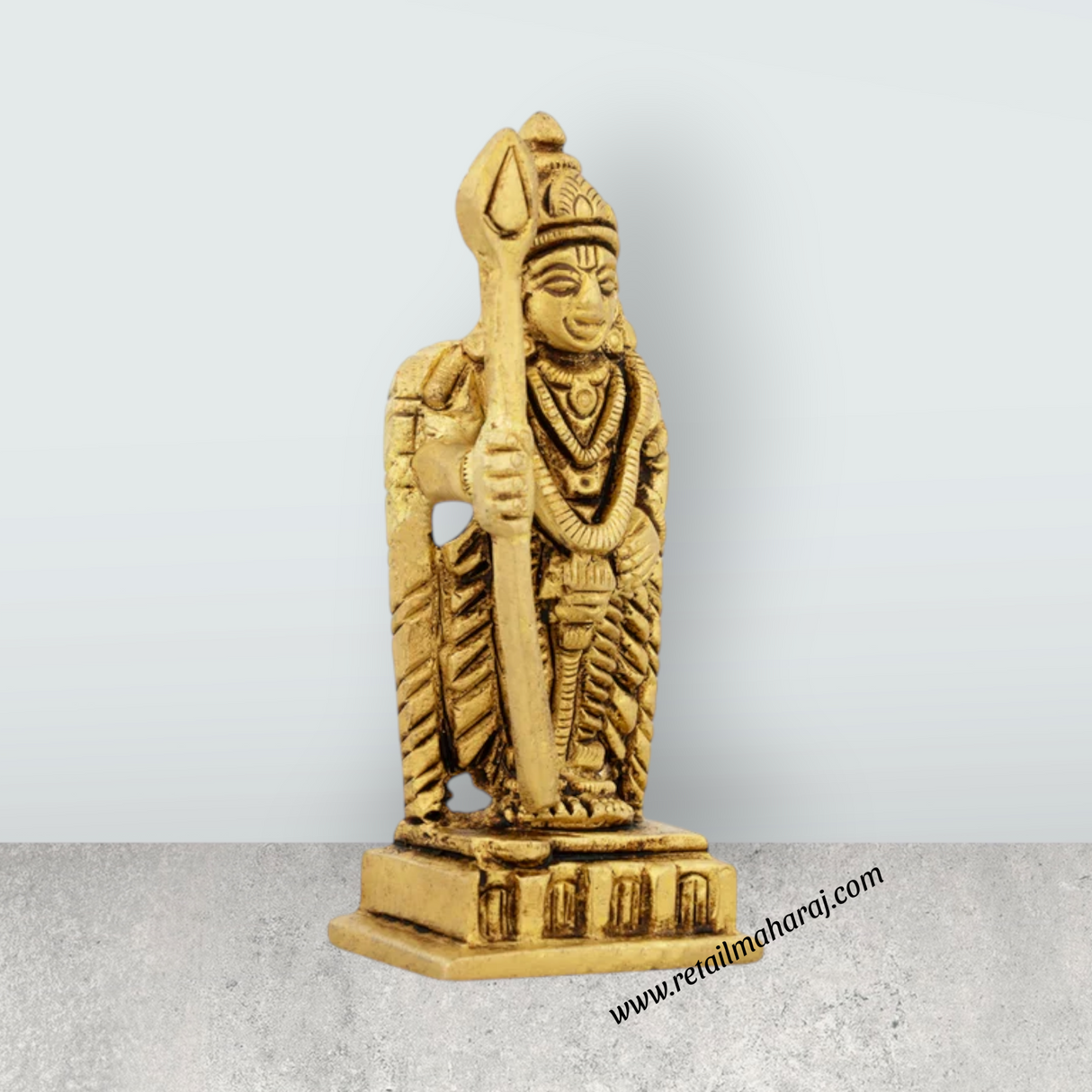 Murugan Statue Standing On Base - 3 x 1.5 Inches | Antique Brass Idol/ Kartikeya Statue for Pooja - Retail Maharaj