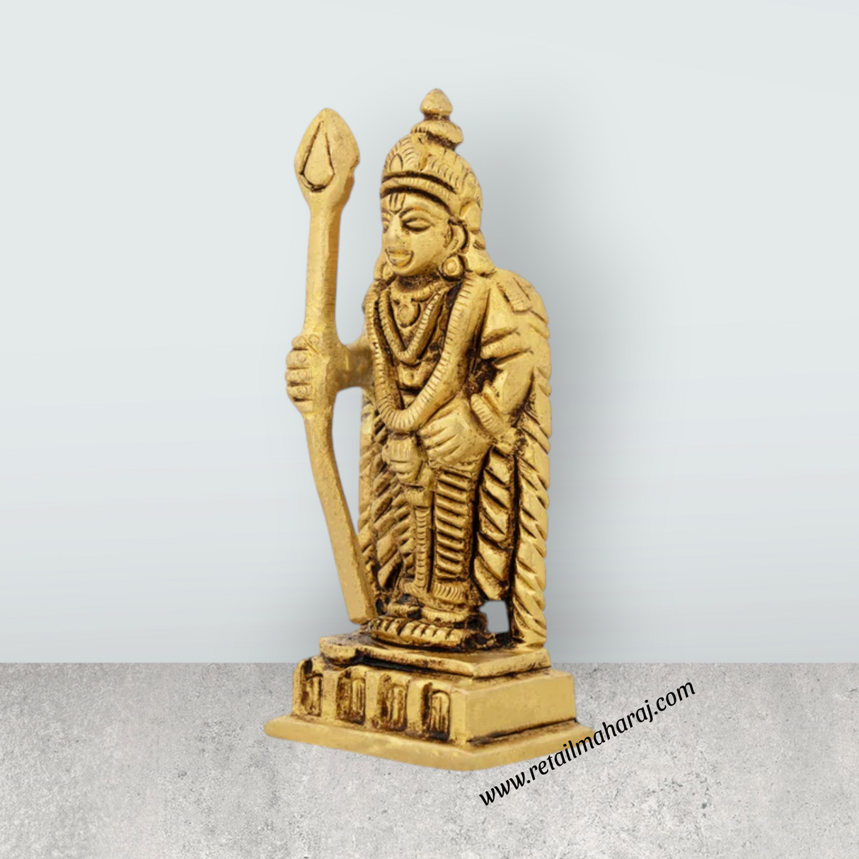 Murugan Statue Standing On Base - 3 x 1.5 Inches | Antique Brass Idol/ Kartikeya Statue for Pooja - Retail Maharaj
